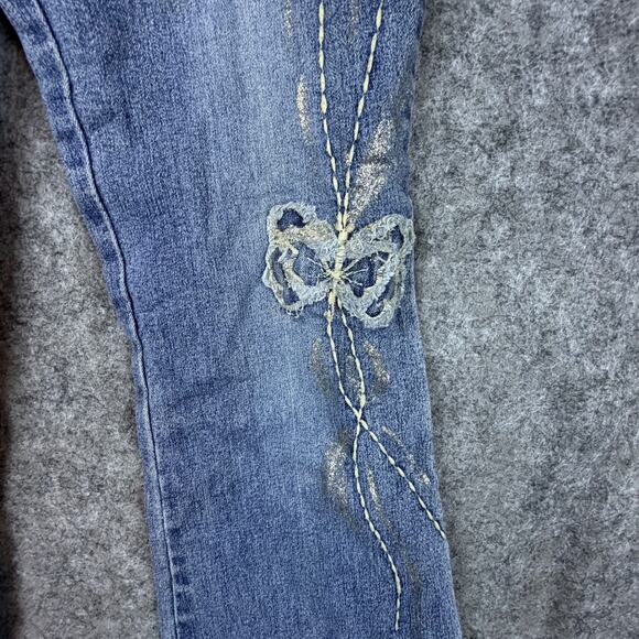 Vintage Y2K Casa Jeans Womens 28 Blue Flare Glitter Sparkle Girly Bow Butterfly - Picture 3 of 11